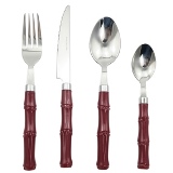 CJ. DE TALHERES DE METAL E CABO ESTILO BAMBU VINHO - 24 PCS