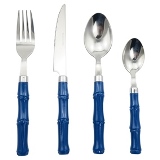 CJ. DE TALHERES DE METAL E CABO ESTILO BAMBU AZUL - 24PCS