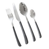 CJ. DE TALHERES DE METAL COM CABO PRETO - 24PCS