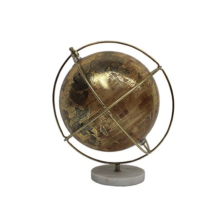 GLOBO DECORATIVO METAL E MARMORE DOURADO E BRANCO