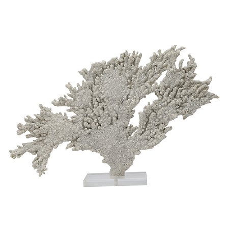 CORAL MARINHO DECORATIVO EM RESINA COM BASE EM ACRILICO BRANCO 52CM X 11CM X 32C