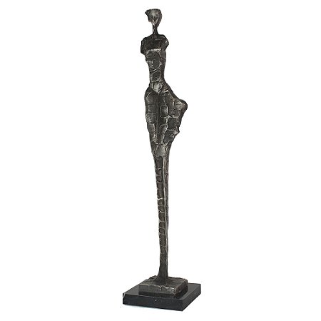 PECA DECORATIVA EM RESINA ESCULTURA MULHER PRATEADO 10CM X 10CM X 48,5CM