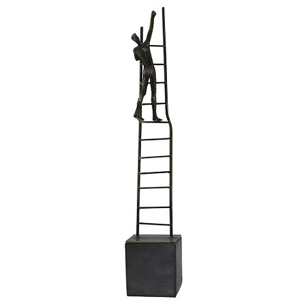 PECA DECORATIVA EM RESINA ESCULTURA HOMEM SUBINDO ESCADA BRONZE 8,5CM X 8,5CM X