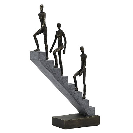 PECA DECORATIVA EM RESINA ESCULTURA HOMENS SUBINDO ESCADA BRONZE 21,5CM X 7,4CM