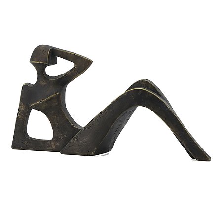 PECA DECORATIVA EM RESINA ESCULTURA MULHER ABSTRATO BRONZE 29,5CM X 5,2CM X 15,5