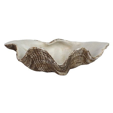 CONCHA DECORATIVA EM RESINA BRANCO E MARROM 26CM X 15,8CM X 7,5CM