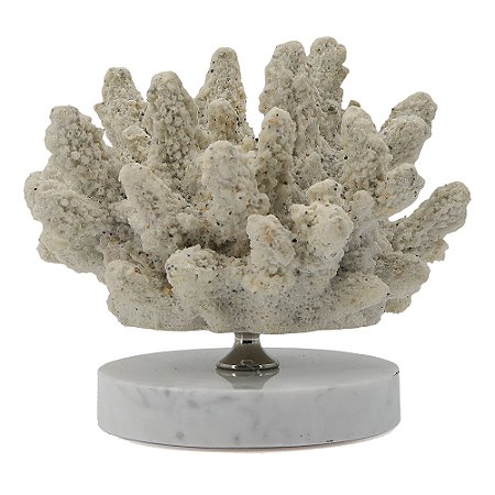 CORAL DECORATIVA EM RESINA BRANCO MARMORE 14,2CM X 13CM X 13CM