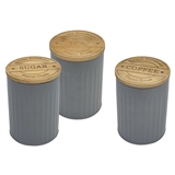 CONJ DE POTES DE LATA E MADEIRA PRETO E NATURAL 3 PCS