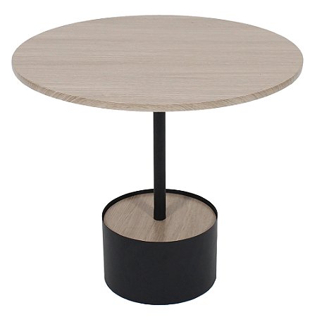 MESA EM MADEIRA E METAL REDONDA PRETO E NATURAL 50CM X 50CM X 45CM