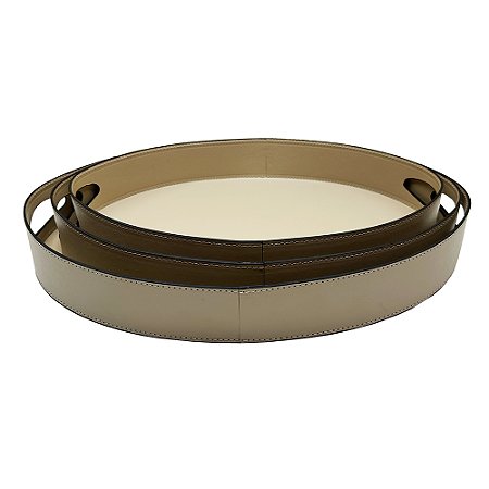 CJ DE 3 BANDEJAS DECORATIVAS EM PAPEL CARTAO REVESTIDO EM PU CRU P40CM X 25CM X