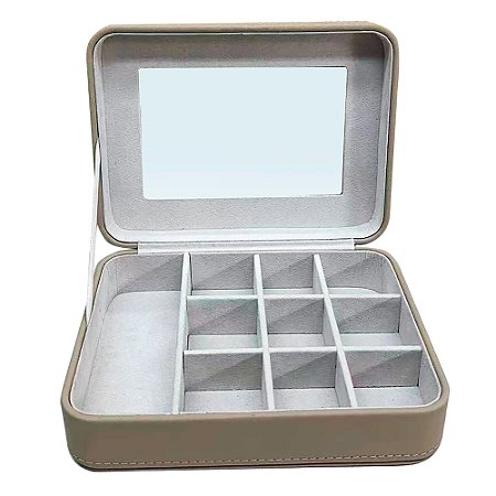 CAIXA PORTA JOIAS DECORATIVO EM MADEIRA PU E TECIDO CRU 15CM X 20CM X 7CM