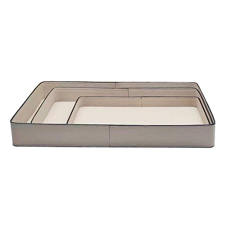 CJ DE 3 BANDEJAS DECORATIVAS EM PAPEL CARTAO REVESTIDO COM PU CRU P36CM X 24,5CM