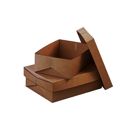 CJ DE CAIXAS DECORATIVAS EM COURO SINTETICO MARROM 2PCS