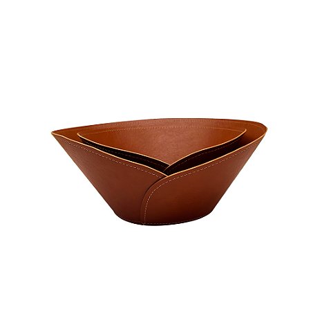 CJ DE CENTRO DE MESA EM COURO SINTETICO MARROM 2PCS