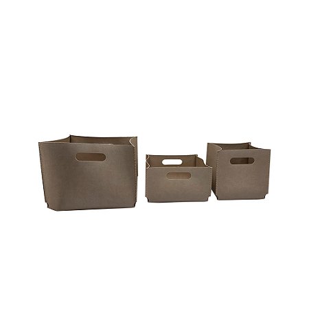 CJ DE CESTOS EM COURO SINTETICO BEGE 3PCS