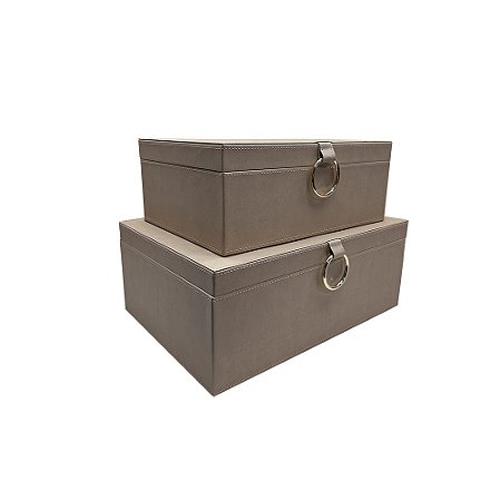 CJ DE CAIXAS DECORATIVAS COURO SINTETICO BEGE E DOURADO 2PCS