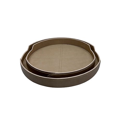 CJ BANDEJAS EM COURO SINTETICO BEGE 2PCS