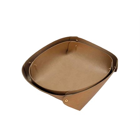 CJ DE BANDEJA EM COURO SINTETICO BEGE 2PCS