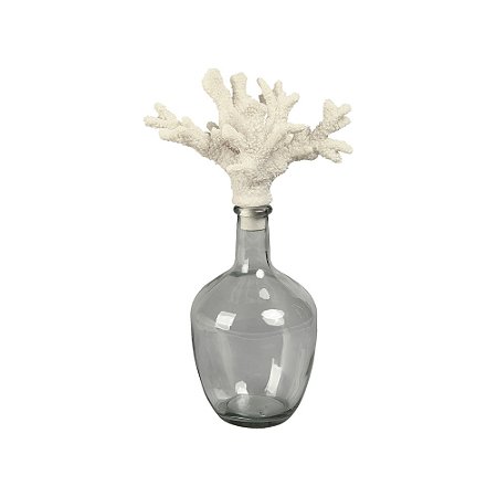 GARRAFA DECORATIVA EM VIDRO FUMÊ COM DETALHE CORAL BRANCO