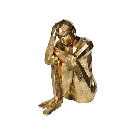 PECA DECORATIVA HOMEM SENTADO EM RESINA DOURADO
