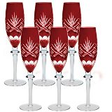 CJ. DE TACAS DE CRISTAL LAPIDADO - 6 PCS - VERMELHO - 200 ML
