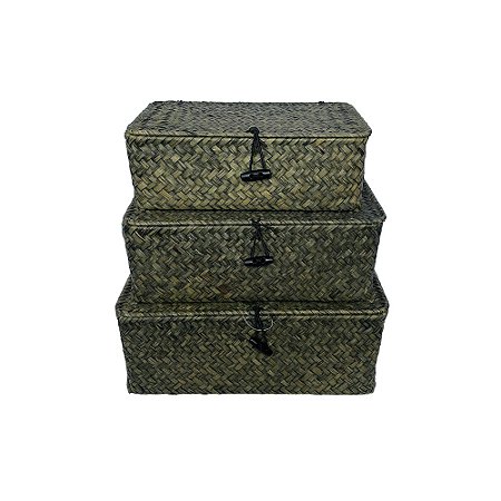 CJ DE CESTAS EM FIBRA VEGETAL VERDE 3PCS