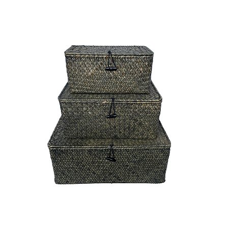 CJ DE CESTAS EM FIBRA VEGETAL VERDE 3PCS