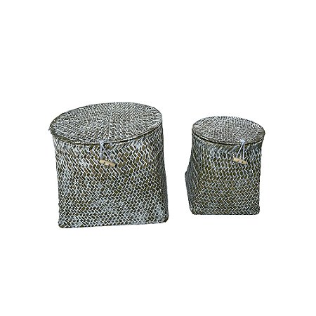 CJ DE CESTAS EM FIBRA VEGETAL MARROM E BRANCO 2PCS