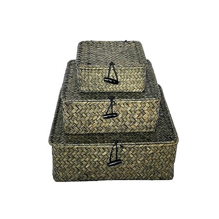 CJ DE CESTAS EM FIBRA VEGETAL VERDE 3PCS