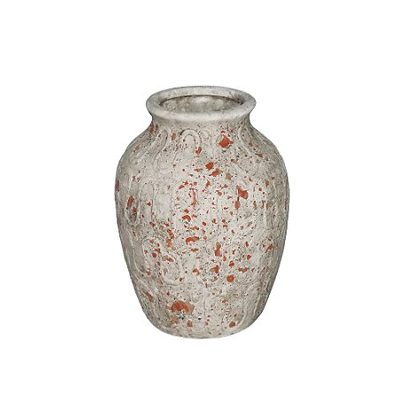 VASO DECORATIVO EM CERAMICA BRANCO RUSTICO