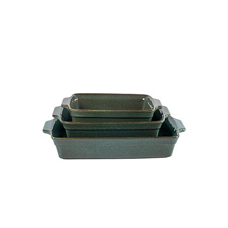 CJ DE TRAVESSAS DE CERAMICA VERDE RETANGULAR 3PCS