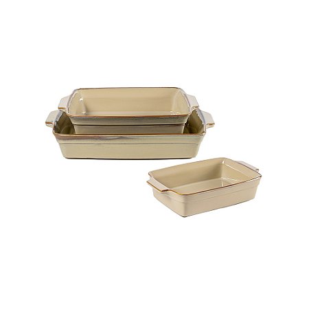 CJ DE TRAVESSAS DE CERAMICA BEGE RETANGULAR 3PCS