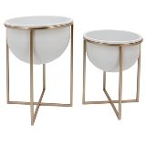CJ. DE CACHEPOTS EM METAL BRANCO E DOURADO - 2PCS