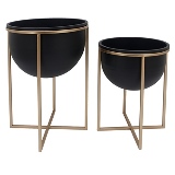 CJ. DE CACHEPOTS EM METAL PRETO E DOURADO - 2PCS