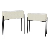 CJ. DE CACHEPOTS EM METAL BRANCO E PRETO -2PCS