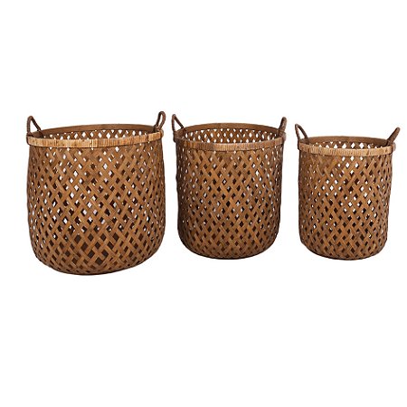 CJ DE CESTOS DE RATTAN MARROM 3PCS