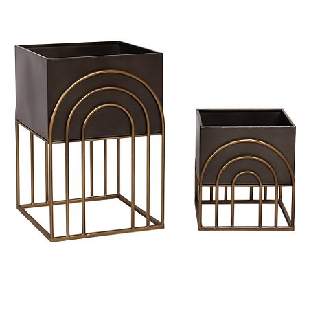 CJ DE CAHEPOTS DE METAL PRETO E DOURADO 2PCS