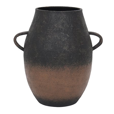 VASO DECORATIVO EM METAL PRETO E MARROM 38CM X 29CM X 51CM