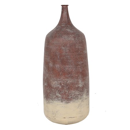 VASO DECORATIVO EM METAL COR MARROM MESCLADO CREME 20CM X 50CM