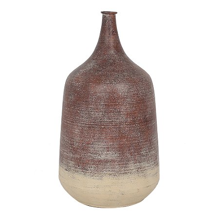 VASO DECORATIVO EM METAL COR MARROM MESCLADO CREME 20CM X 37CM