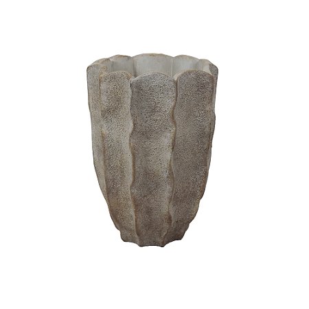 VASO DECORATIVO EM CIMENTO BEGE E BRANCO RUSTICO