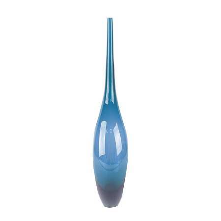 VASO NO FORMATO DE GARRAFA DE VIDRO JATEADO AZUL