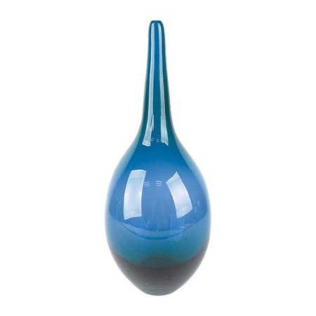 VASO NO FORMATO DE GARRAFA DE VIDRO JATEADO AZUL