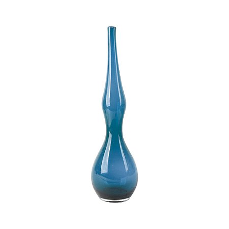 VASO NO FORMATO DE GARRAFA DE VIDRO JATEADO AZUL