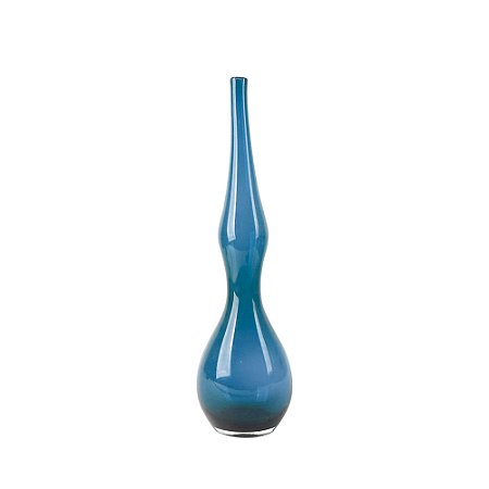 VASO NO FORMATO DE GARRAFA DE VIDRO JATEADO AZUL