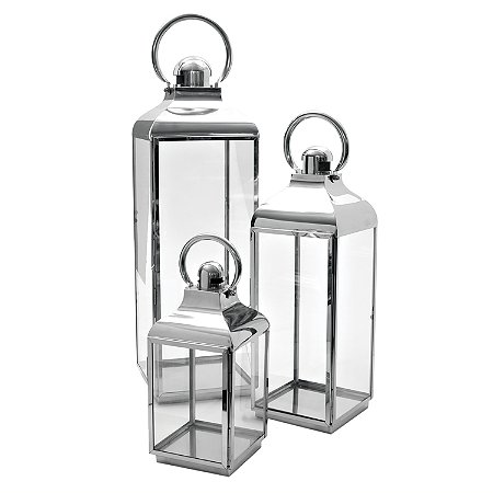 CJ DE LANTERNAS DECORATIVA DE METAL E VIDRO 3 PCS