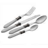 CJ. DE TALHERES DE METAL COM CABO BRANCO - 24PCS