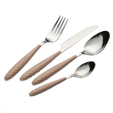 CJ. DE TALHERES DE METAL COM CABO MARROM - 24PCS