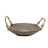 BOWL DE PORCELANA COM ALCAS DE RATTAN MARROM ESCURO