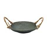 BOWL DE PORCELANA COM ALCAS DE RATTAN AZUL
